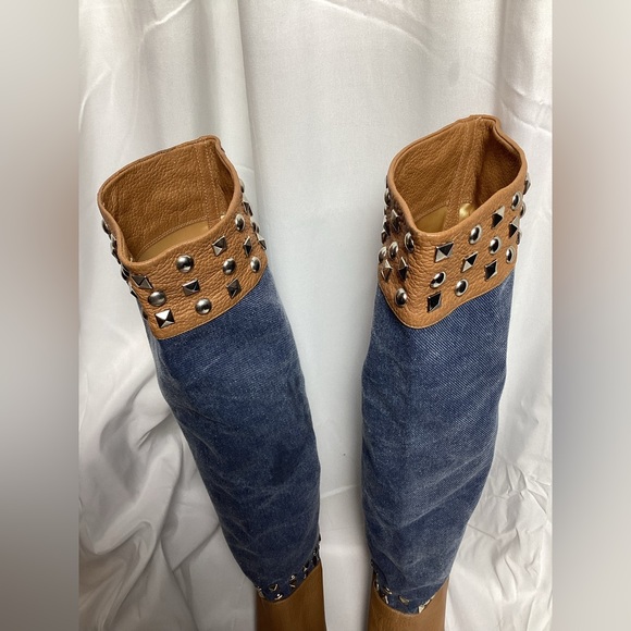 Stuart Weitzman Studded Denim & Leather Boots - Size 7M - Picture 4 of 13